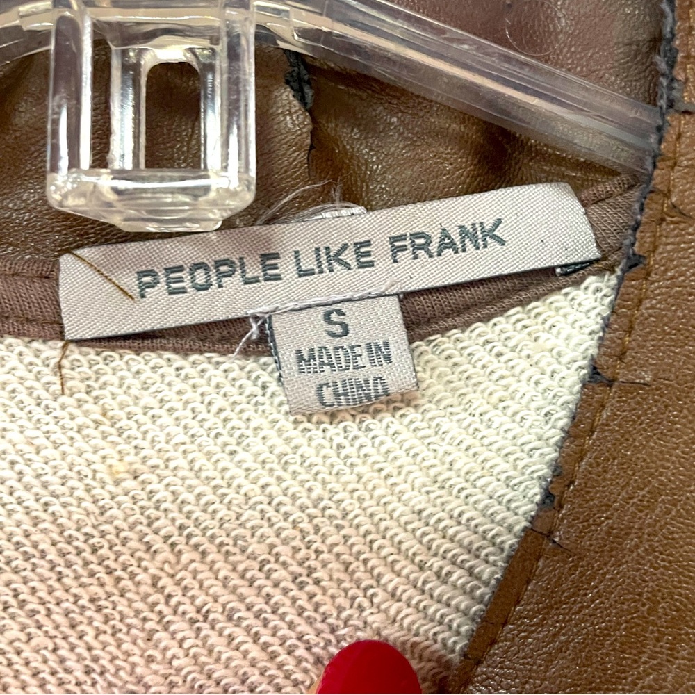 Anthropologie People Like Frank Gray With Brown Leather Jacket Raw Hem, Sz S - Picture 3 of 5